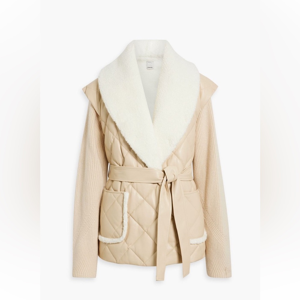 Simkhai teddy fleece-paneled ribbed wool and cashmere blend jacket